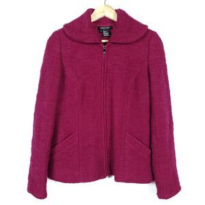 Etcetera Jacket 6 Magenta Pink Wool Blend Zip Up Hip Pockets Zip Cuffs Coat